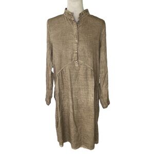 Tea n Rose Olive Green Ruffle Neck Long Sleeve Dress - M